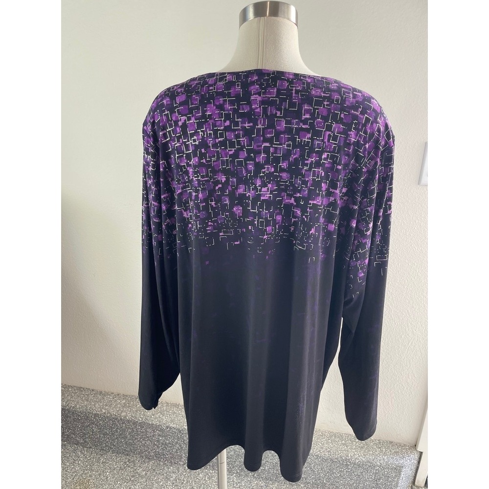 Susan Graver Womens Plus 3X Liquid Knit Purple Geometric Tunic Top Long Sleeve - Picture 7 of 8